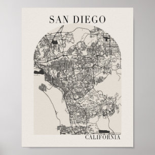 San Diego California Boho Arch Street Karta Poster