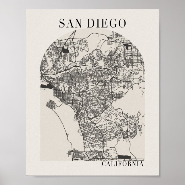 San Diego California Boho Arch Street Karta Poster (Framsidan)