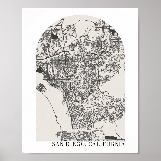 San Diego California Boho Minimal Arch Street Kart Poster (Framsidan)