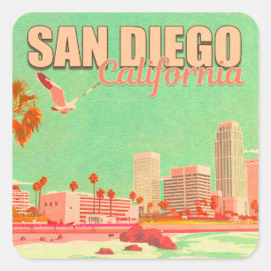 San Diego California Downtown Souvenirs 1950-talet Fyrkantigt Klistermärke