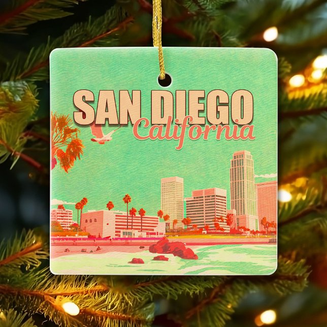 San Diego California Downtown Souvenirs 1950-talet Julgransprydnad Keramik (Skapare uppladdad)