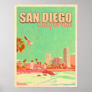 San Diego California Downtown Souvenirs 1950-talet Poster