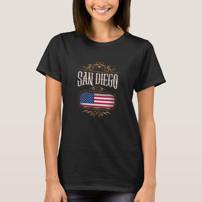 SAN DIEGO California med flagga av USA T Shirt (Framsida)