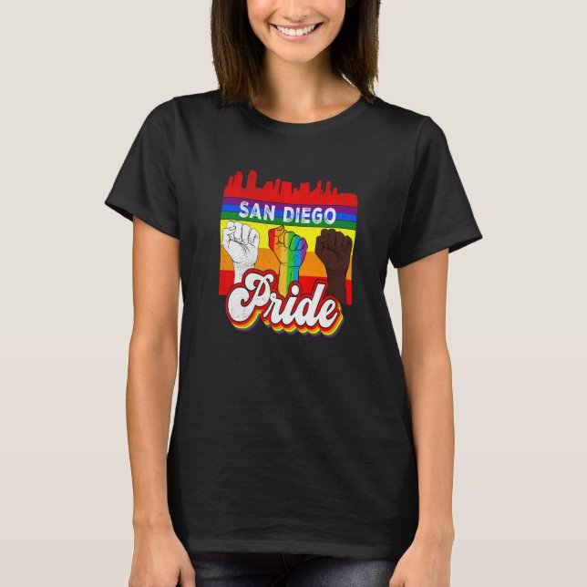 San Diego California Pride Rainbow Gay pride Flagg T Shirt (Framsida)