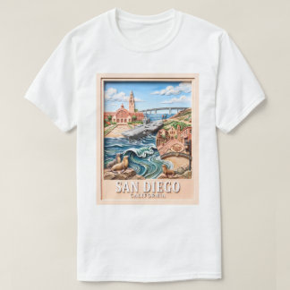 San Diego California Resa 3D Texturerade Landmärke T Shirt