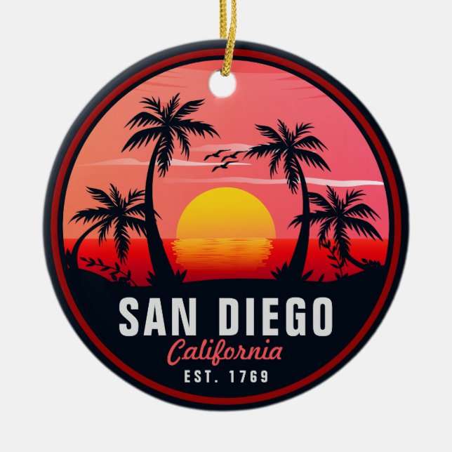 San Diego California Retro Sunset Souvenirs 60-tal Julgransprydnad Keramik (Framsidan)