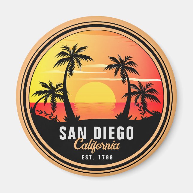 San Diego California Retro Sunset Souvenirs 60-tal Magnet (Framsidan)