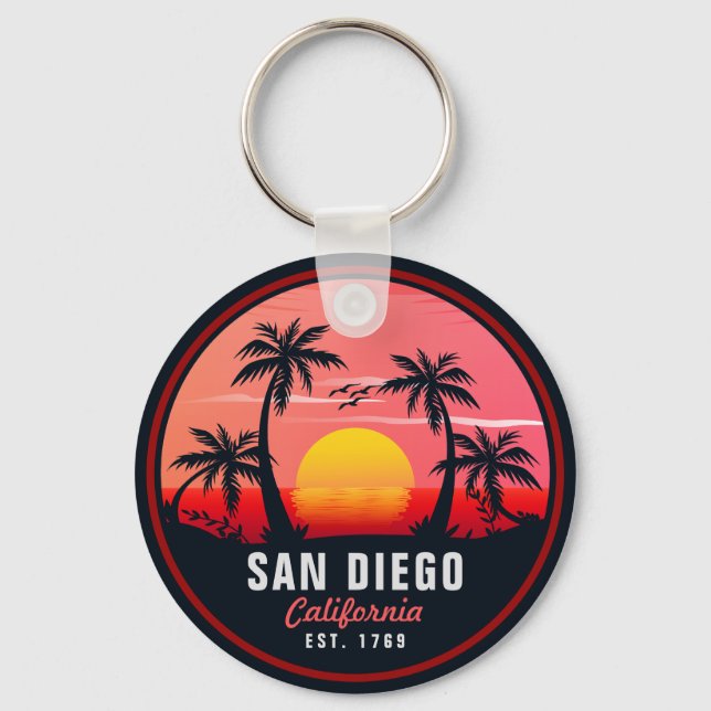 San Diego California Retro Sunset Souvenirs 60-tal Nyckelring (Framsida)