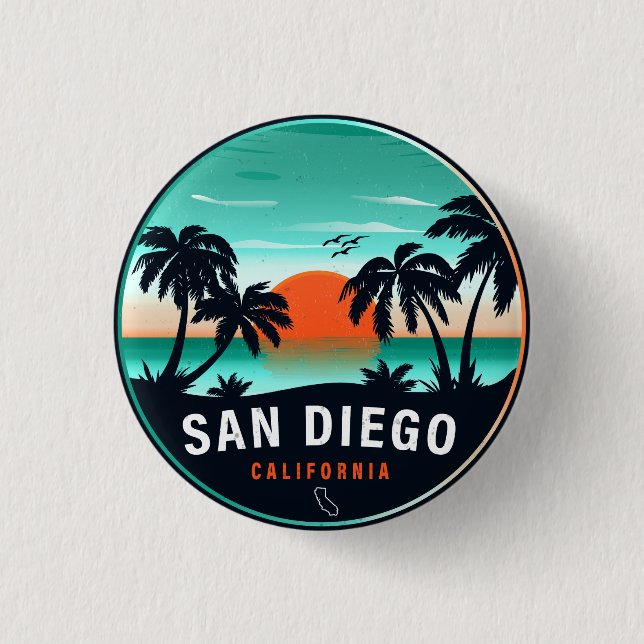 San Diego California Retro Sunset Souvenirs 80-tal Knapp (Framsida)