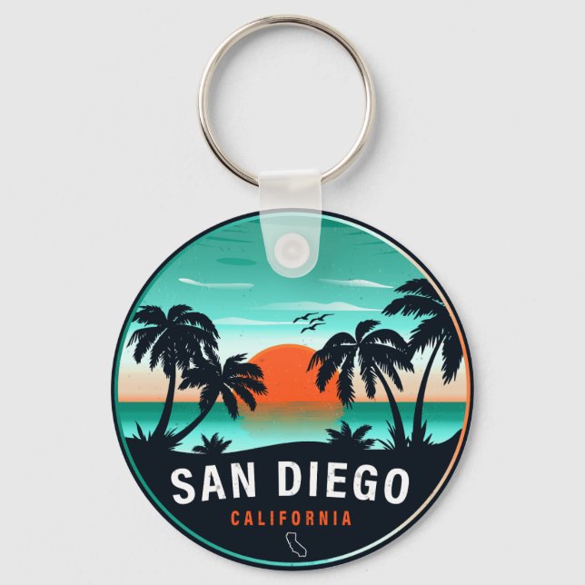 San Diego California Retro Sunset Souvenirs 80-tal Nyckelring (Framsida)