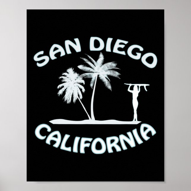 San Diego California Retro Surfing Beach Surf Girl Poster (Framsidan)