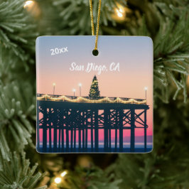 San Diego California Rosa Blue minnesmeddelande fo Julgransprydnad Keramik