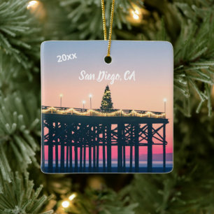 San Diego California Rosa Blue minnesmeddelande fo Julgransprydnad Keramik