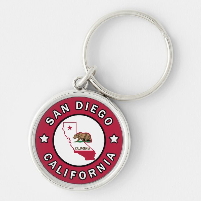 San Diego California Rund Silverfärgad Nyckelring (Framsidan)