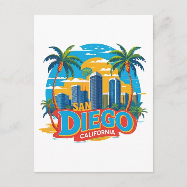 San Diego California Siluett–Modern Stadssiluett K Vykort (Framsida)