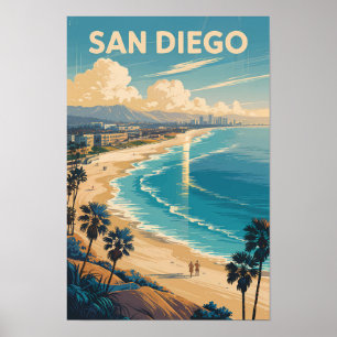 San Diego California Siluett Resa Konst Vintage Poster