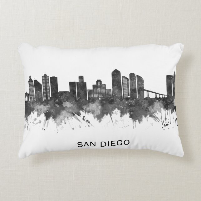San Diego California Skyline BW Prydnadskudde (Framsidan)