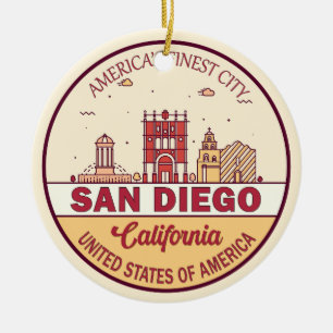 San Diego California Skyline Emblem Julgransprydnad Keramik