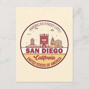 San Diego California Skyline Emblem Vykort