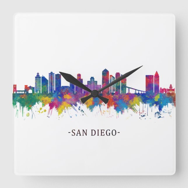 San Diego California Skyline Fyrkantig Klocka (Framsida)