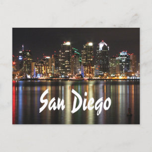 San Diego California Skyline i Night Vykort