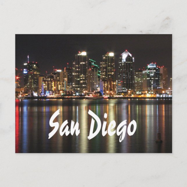 San Diego California Skyline i Night Vykort (Framsida)