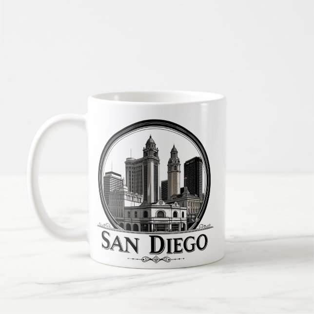 San Diego California Skyline-Modern Cityscape Art Kaffemugg (Vänster)