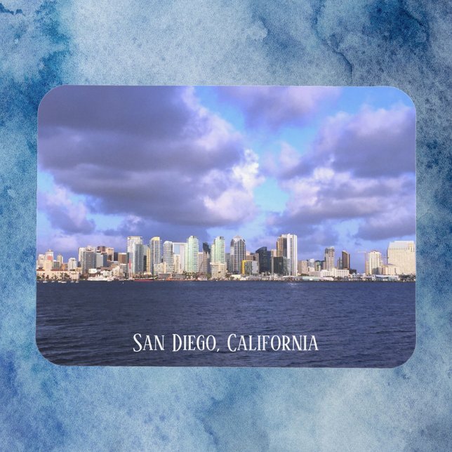 San Diego California Skyline Personalize Magnet (A magnet featuring a photograph of the city of San Diego, California.  The text can be personalized.)