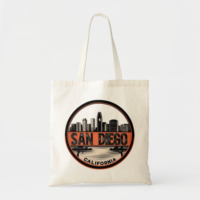 San Diego California Skyline Tote Bag Tygkasse (Framsidan)