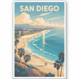 San Diego California Skyline Travel Art Vintage Klistermärken