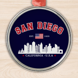 San Diego California Skyline West Coast Vibes Julgransprydnad Metall