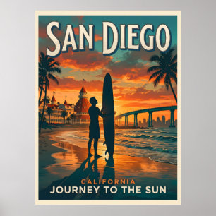 San Diego California Solnedgång Surf Resa Poster