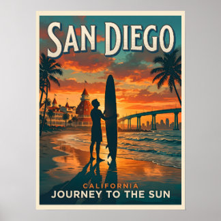 San Diego California Solnedgång Surf Resa Poster