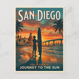 San Diego California Solnedgång Surf Resa Vykort