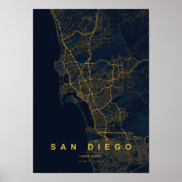 San Diego California Stiliserad Karttryck Poster
