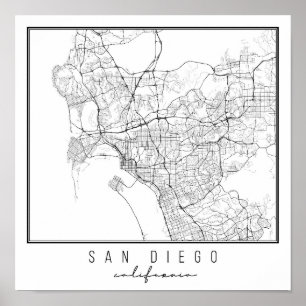 San Diego California Street Karta Poster