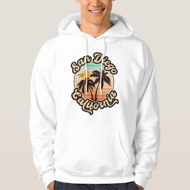 San Diego California Sunset Handflatan Träd Souven Hoodie (Framsida)