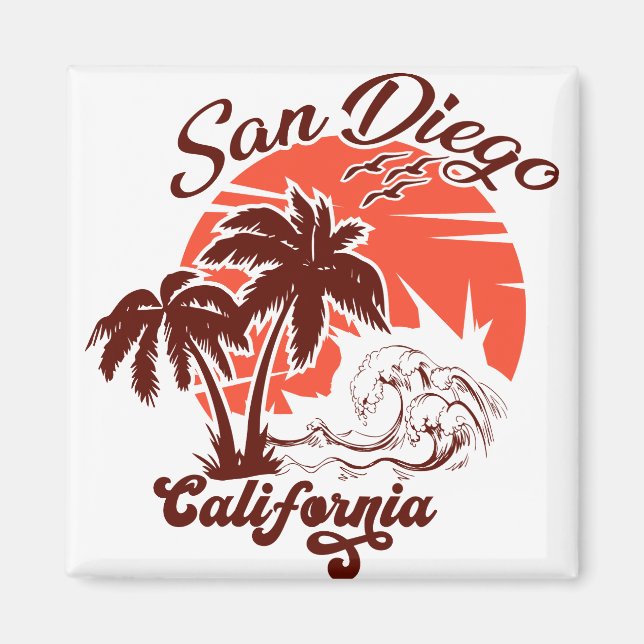 San Diego California Sunset Handflatan Träd Souven Magnet (Framsidan)