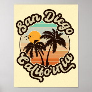 San Diego California Sunset Handflatan Träd Souven Poster