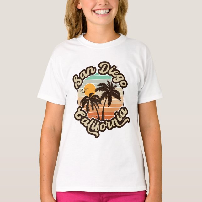 San Diego California Sunset Handflatan Träd Souven T Shirt (Framsida)