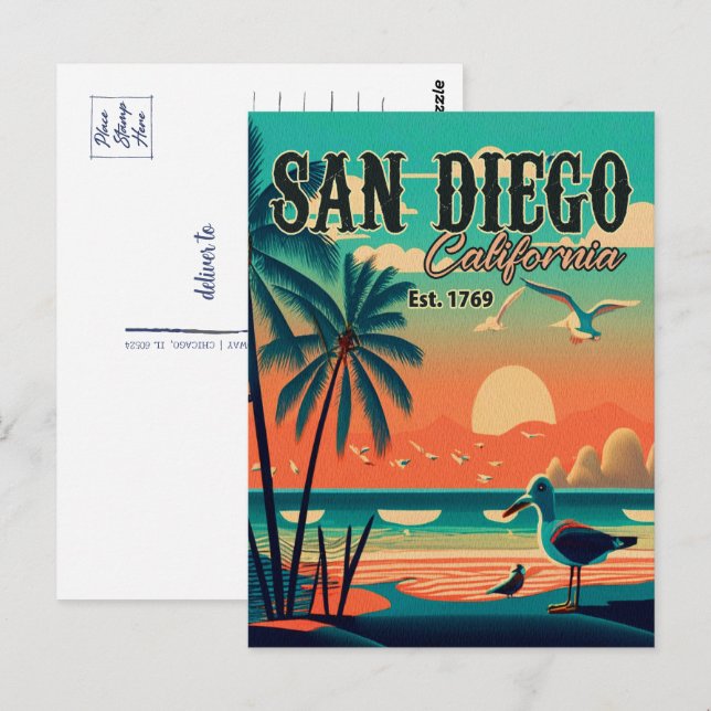 San Diego California Sunset Souvenirs 1950-talet Vykort (Fram/baksida)