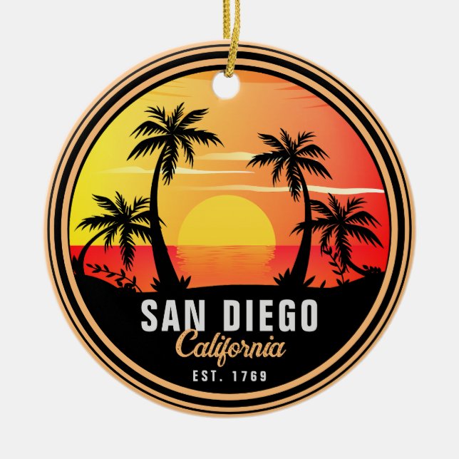 San Diego California Sunset Vacation Souvenirs 80- Julgransprydnad Keramik (Framsidan)