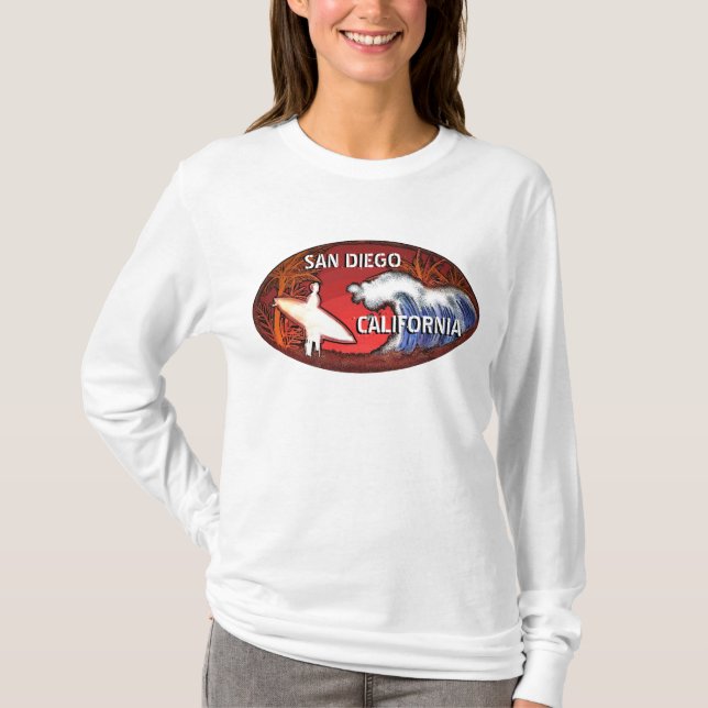 San Diego California surfer art dam hoodie Tee Shirt (Framsida)