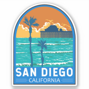 San Diego California Travel Art Vintage Klistermärken