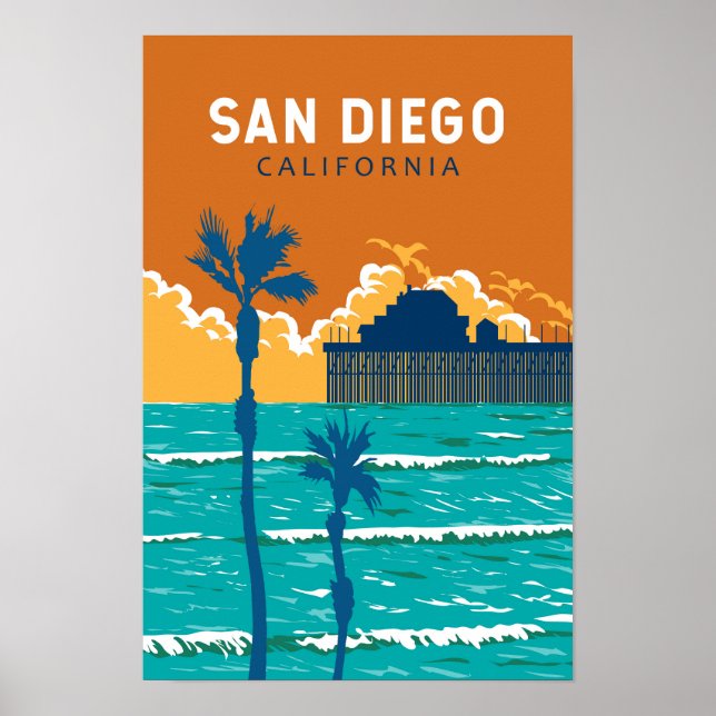 San Diego California Travel Art Vintage Poster (Framsidan)