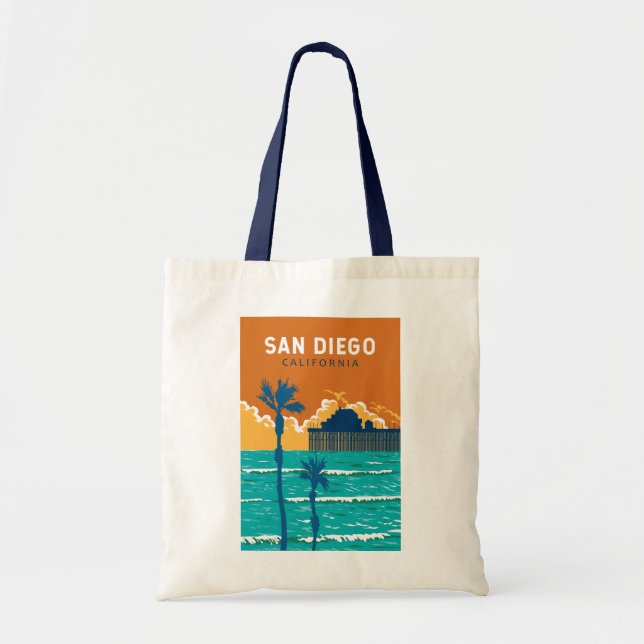 San Diego California Travel Art Vintage Tygkasse (Framsidan)