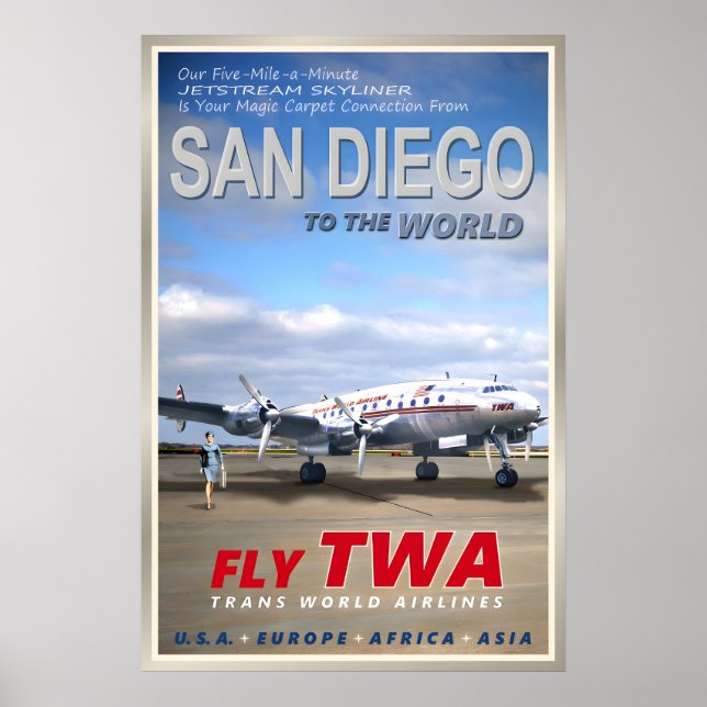 San Diego California TWA Airlines Nytt Original Poster (Framsidan)