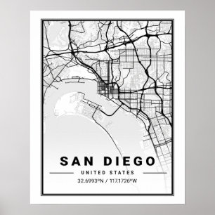 San Diego California USA Travel City Karta Poster