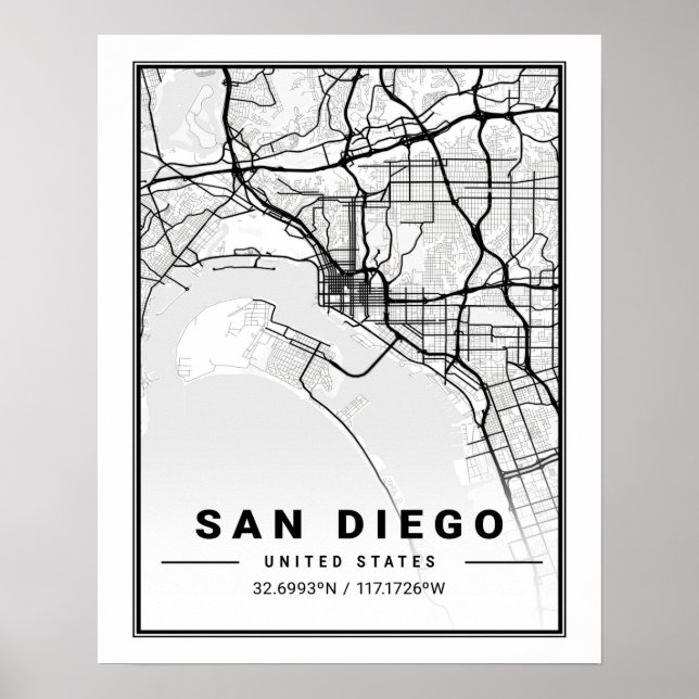 San Diego California USA Travel City Karta Poster (Framsidan)