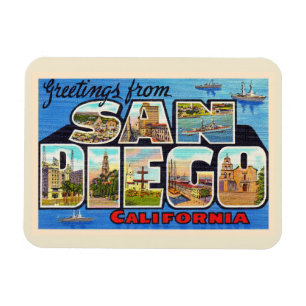 San Diego California Vintage Large Brev vykort Magnet